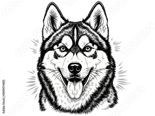 Closeup portrait of a husky dog with detailed fur and expressive eyes