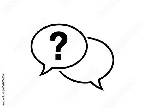Two speech bubbles with a question mark in the first one, symbolizing a question or inquiry