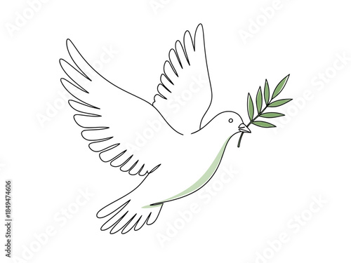 White dove with olive branch symbolizing peace and harmony