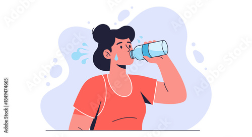 Woman Drinking Water from Bottle.