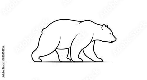 Monochrome Illustration of a Walking Bear with Bold Outline.