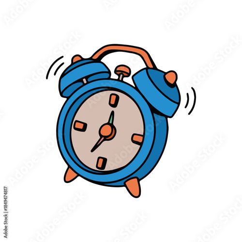 Ringing blue alarm clock cartoon illustration