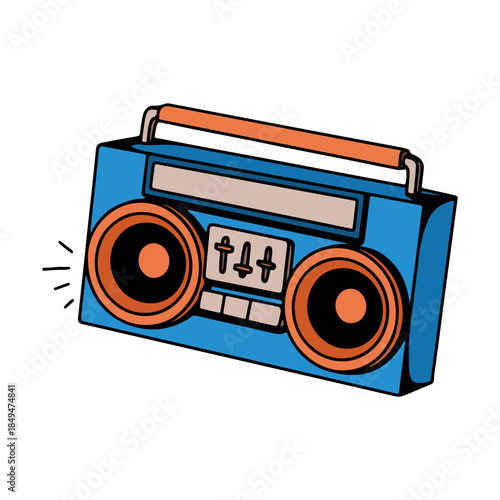 Retro Boombox with Sound Waves Illustration