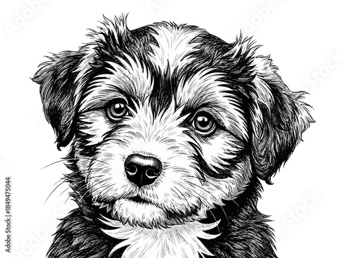 Cute puppy dog with fluffy fur and big eyes looking up