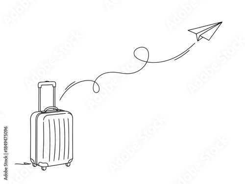 A luggage bag with a paper airplane flying out of it, illustrating travel and adventure concepts