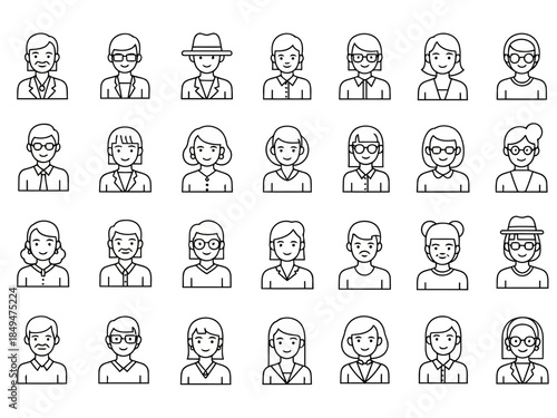 Illustration of diverse elderly people with various hairstyles and facial expressions