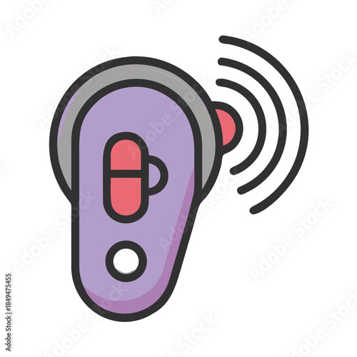 A purple and pink electronic device emits radio waves, indicating a signal transmission.