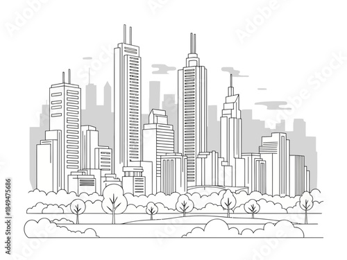 Skyline cityscape with modern buildings and trees