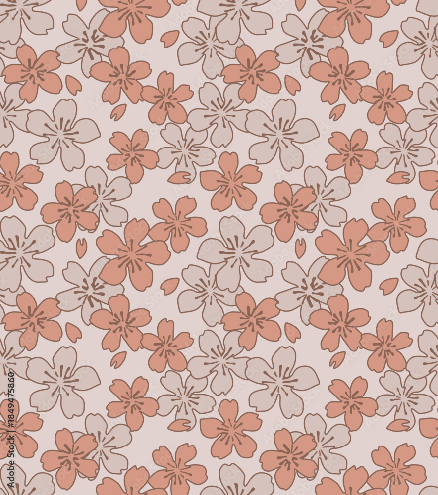 Obraz premium Japanese Sweet Cherry Blossom Vector Seamless Pattern