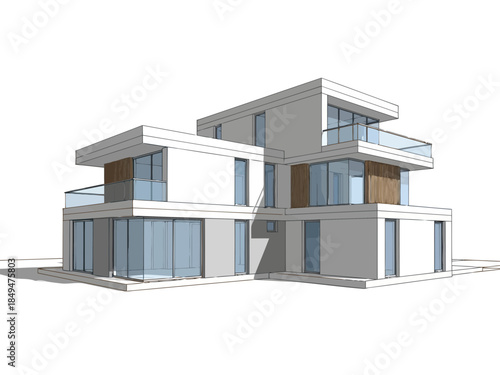 Modern house design with large windows and minimalist architecture