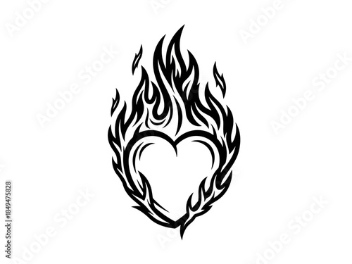 Flames surrounding a heart symbol, representing passion and love
