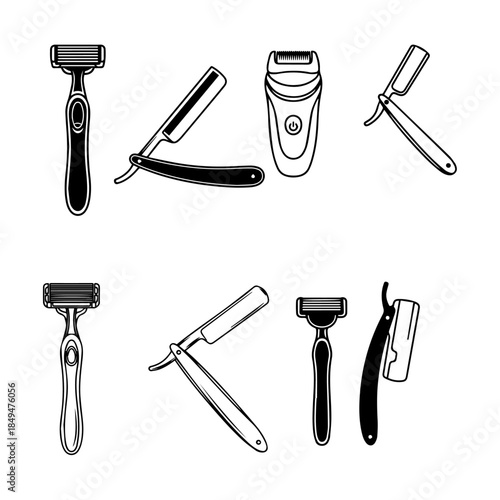 Set icons of shavers and shaving razors silhouette pack