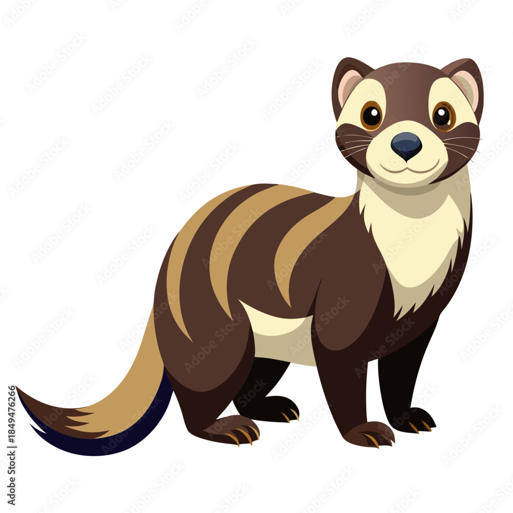 Obraz premium Cartoon ferret with distinctive brown and tan stripes on transparent background