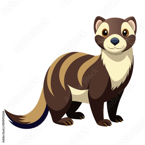 Cartoon ferret with distinctive brown and tan stripes on transparent background