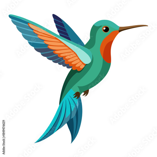 Colorful hummingbird in mid flight with vibrant feathers on transparent background