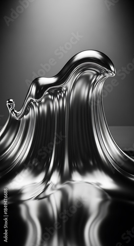 Abstract liquid silver flow with smooth and glossy appearance