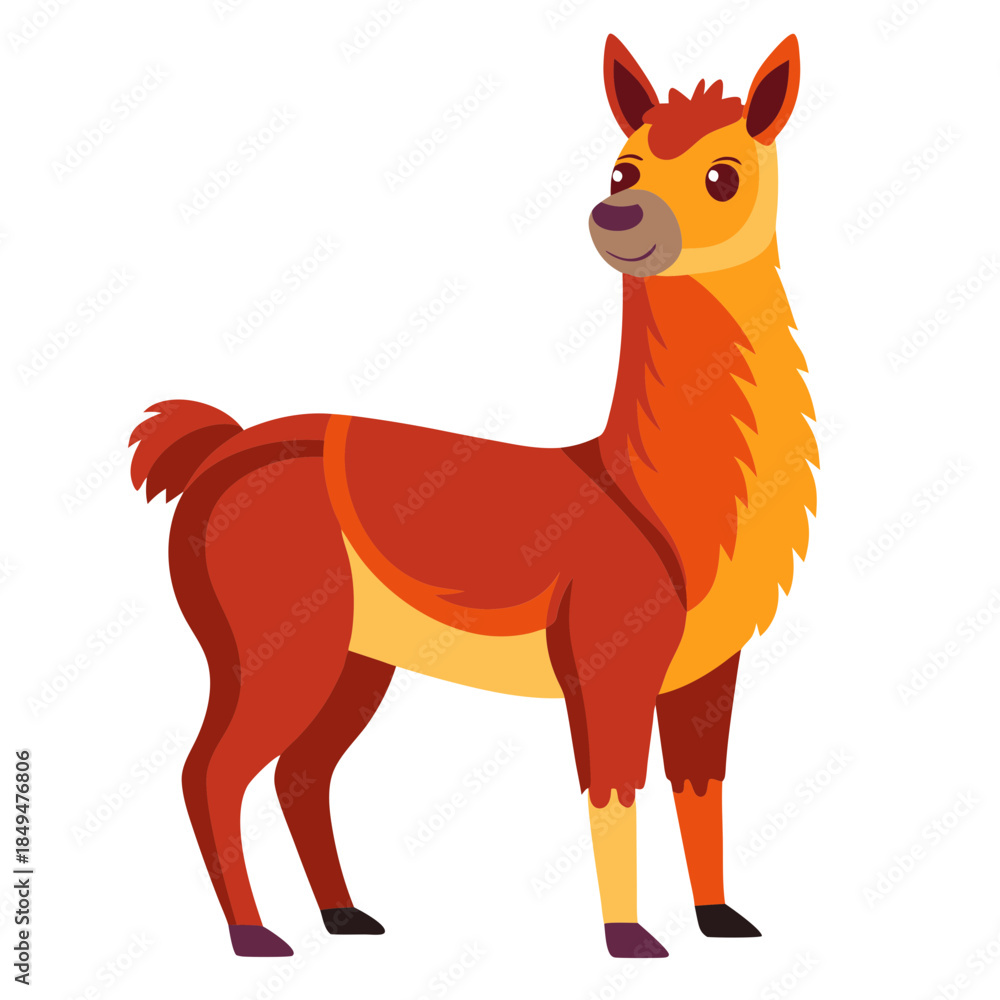 Naklejka premium Colorful Cartoon Llama Standing Upright with Alert Expression on Transparent Background