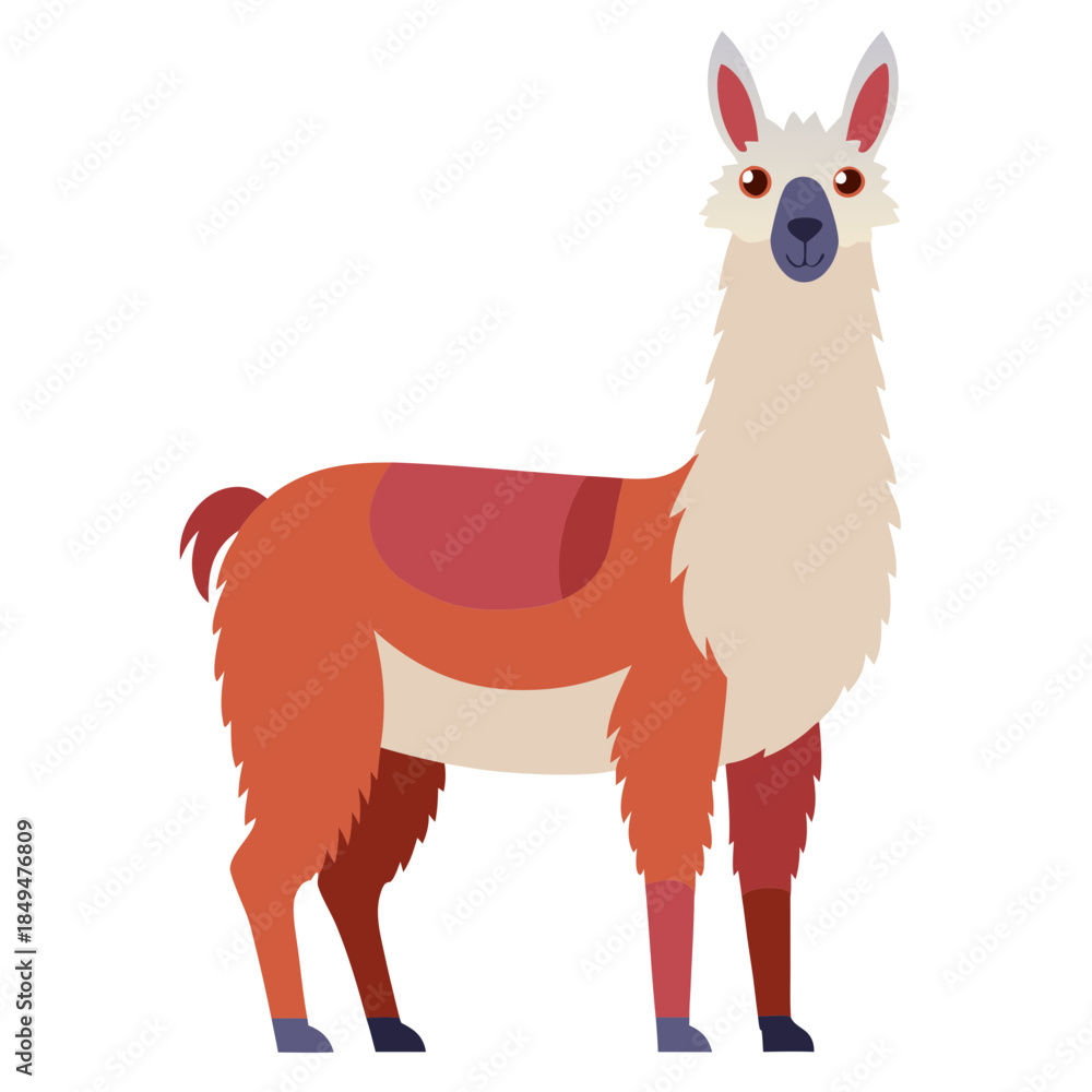 Naklejka premium Cartoon llama with saddle standing proudly on transparent background