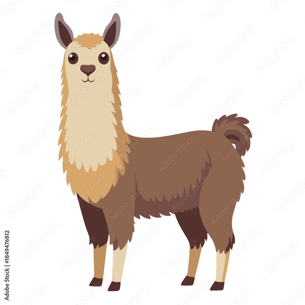 Naklejka premium A cute llama with brown fur and white neck standing on transparent background