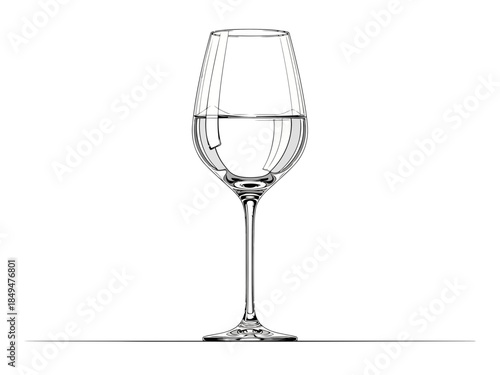 Clear glass wine glass with a stem and base, partially filled with water