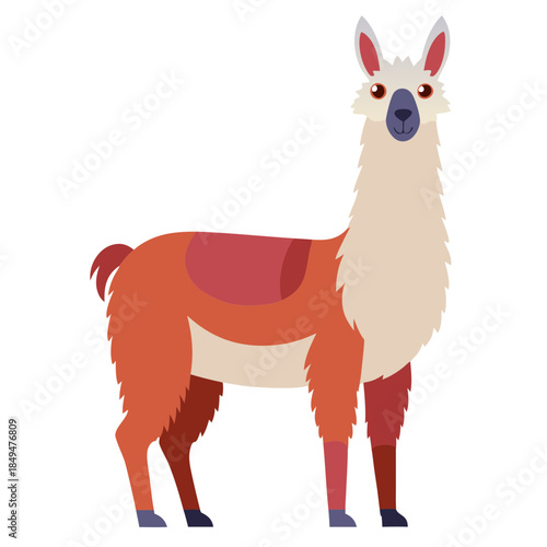 Cartoon llama with saddle standing proudly on transparent background