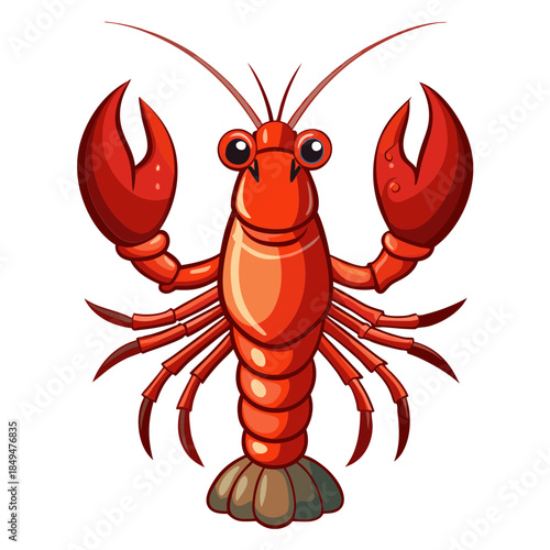 Cartoon red lobster with claws and eyes on transparent background