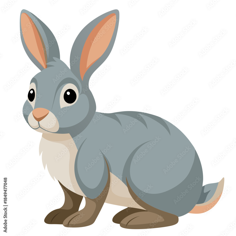 Obraz premium Cartoon grey rabbit with big eyes and ears on transparent background