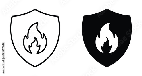 fireproof icon. fire resistance icon. fire with shield icon. heat resistance symbol. overheat protection. icon for mobile app, ui, ux, website and poster. vector illustration and transparent backgroun