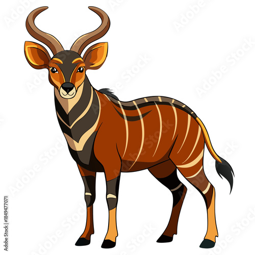 Brown Sable Antelope with Curved Horns and Striped Body on transparent background
