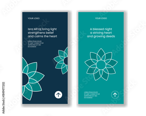 Vertical Banner Isra Mi'raj Night Journey of Prophet Muhammad Cartoon Hand Drawn Illustration