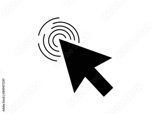 Black computer mouse cursor with concentric circles indicating a click action
