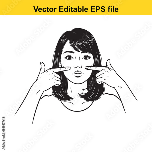  vector illustration of a woman making a funny face with her fingers