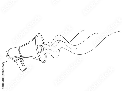 Black and white illustration of a megaphone with sound waves coming out of it