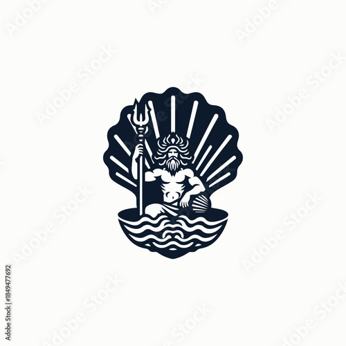 Poseidon God in Shell Throne Logo