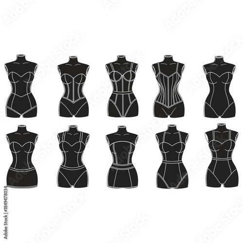 Row of elegant black mannequins