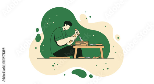 Woman Sitting at Table with Paintbrush.
