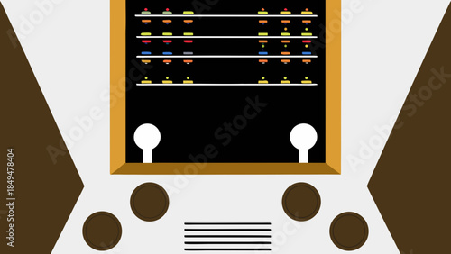 Retro game console with colorful blocks and white knobs on a white and brown background design art on transparent background silhouette