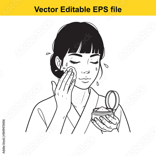  woman looking at herself in a handheld mirror while wiping sweat from her face with a cloth