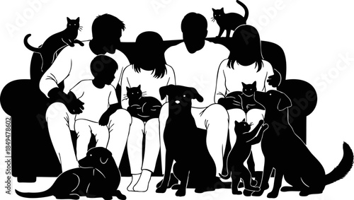 Family Sitting on Couch Silhouette