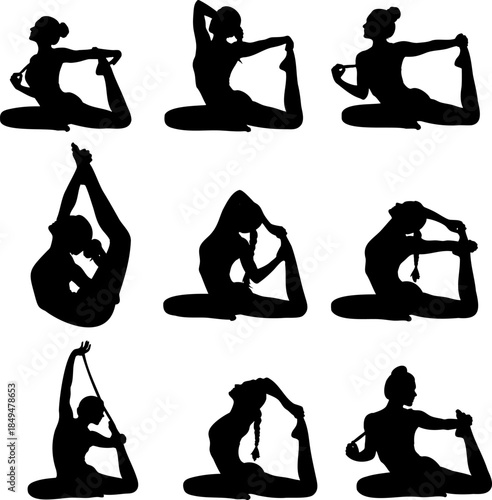 Yoga Poses Silhouette Vector Set