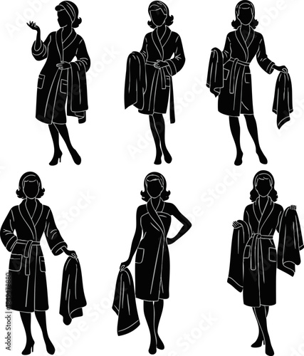 Woman in Bathrobe Silhouette Vector