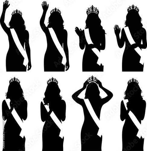 Beauty Queen Silhouette with Sash and Crown