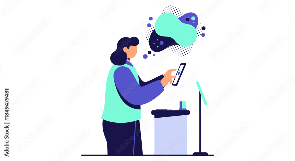 Fototapeta premium Woman Using Mobile Phone Near Voting Box.