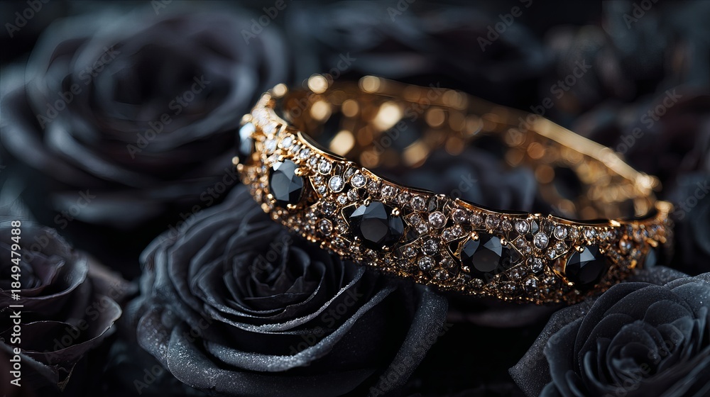 Obraz premium Luxury diamond bracelet with black roses romantic valentine gift