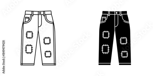 Black and White Patched Jeans Set denim pants