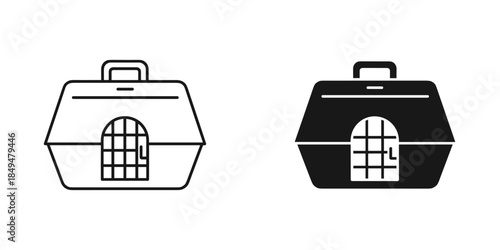 Black and White Pet Carrier in Line and Solid Fill Styles