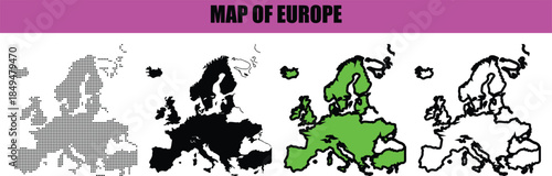 Silhouette line art map of Europe, minimalist dotted style, vector illustration, isolated on white, modern design, perfect for digital artwork, geography projects, and print materials