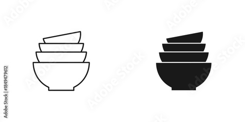 Stacked Bowls Outline and Silhouette in Black and White