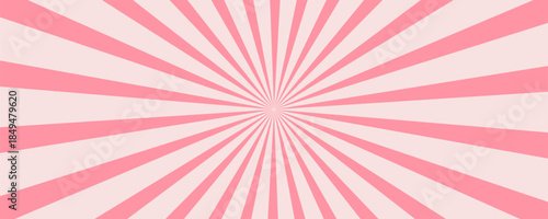 Candy color sunburst background. Abstract pink cream sunbeams design wallpaper. Colorful spinning lines for template, banner, poster, flyer. Sweet rotating cartoon swirl or whirlpool. Vector backdrop