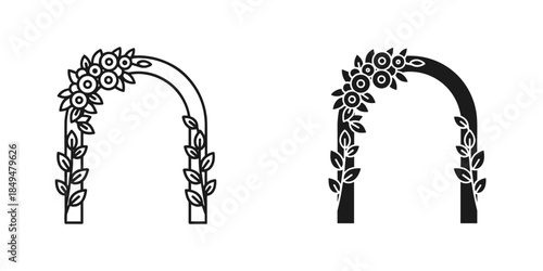 Two Black and White Floral Archway Outline and Silhouette